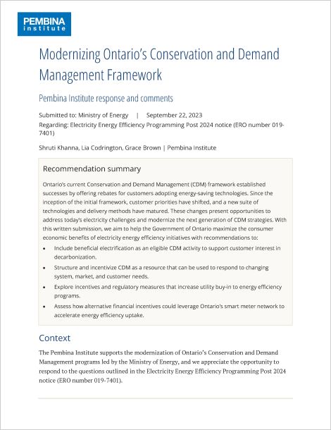 Cover of Modernizing Ontario's Conservation and Demand Management Framework submission