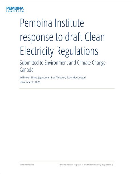 Cover of Pembina's submission to draft Clean Electricity Regulations