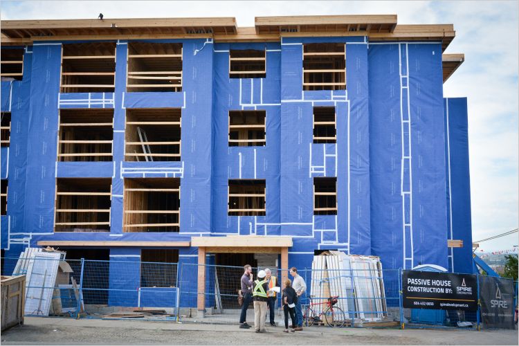 Passive House rental apartment building under construction.