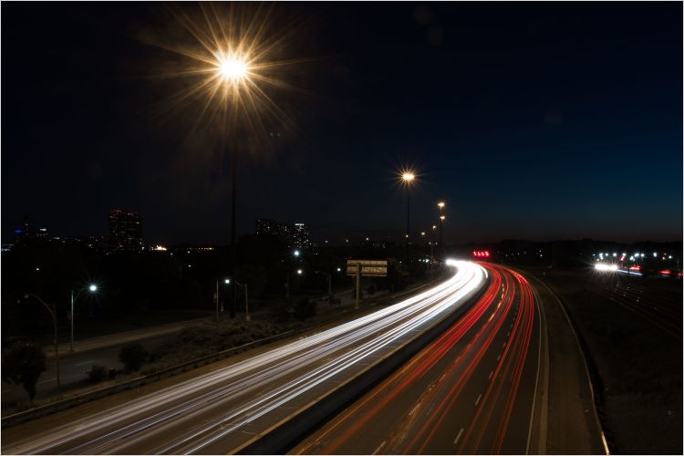lights from a moving vehicle on the Gardiner Expressway