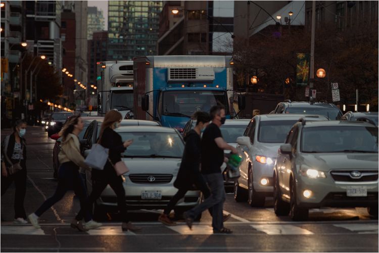 Freight and vehicle traffic and pedestrians