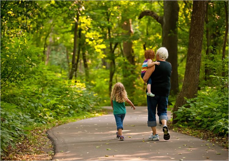 Family walking on pathway