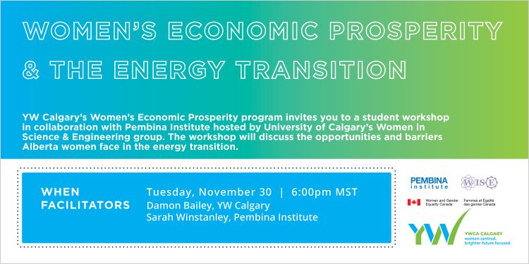 Banner image. Text: Women's Economic Prosperity and the Energy Transition, Student Workshop, Nov. 30, online.