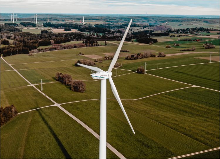 Wind turbines in the hills near Stuttgart, Germany