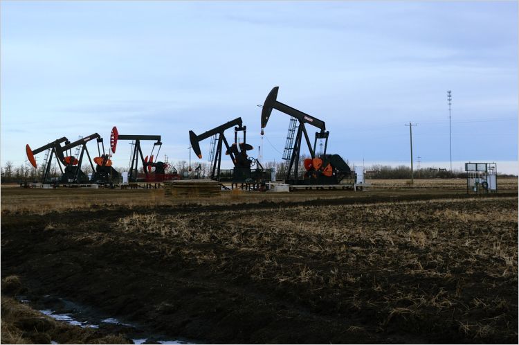 Pumpjacks on oil well site