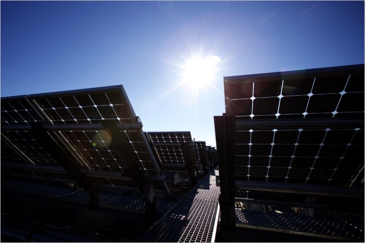 Set of solar panels facing the sun