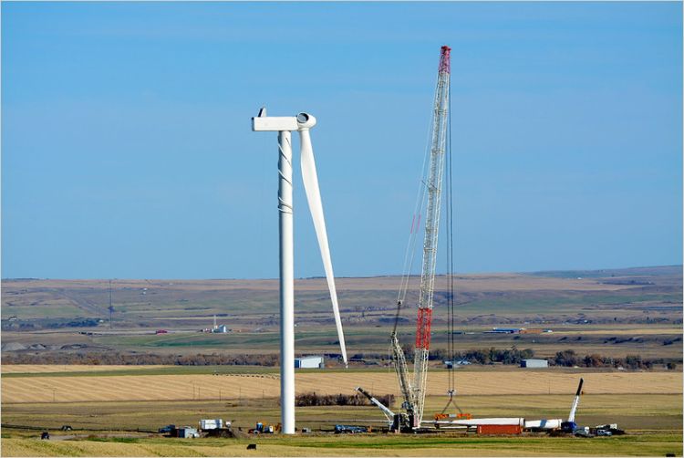 Construction of wind turbine in Alberta