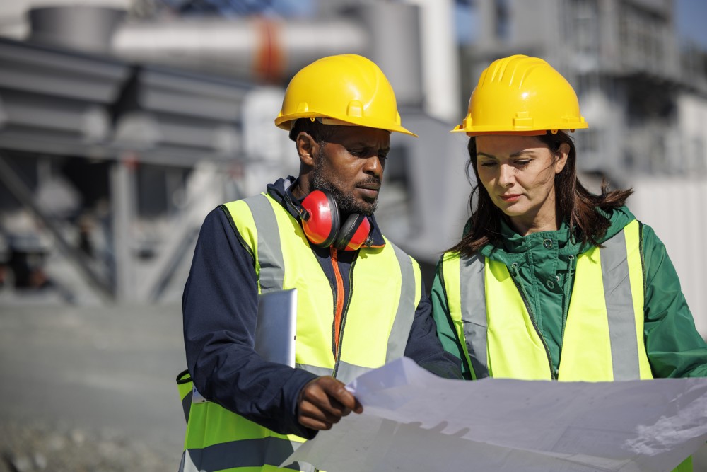 Workers at oil refinery
