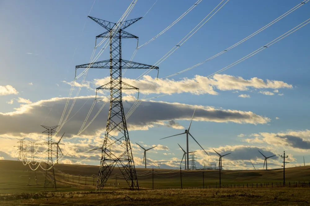 Electricity transmission in the prairies in Alberta, Canada.