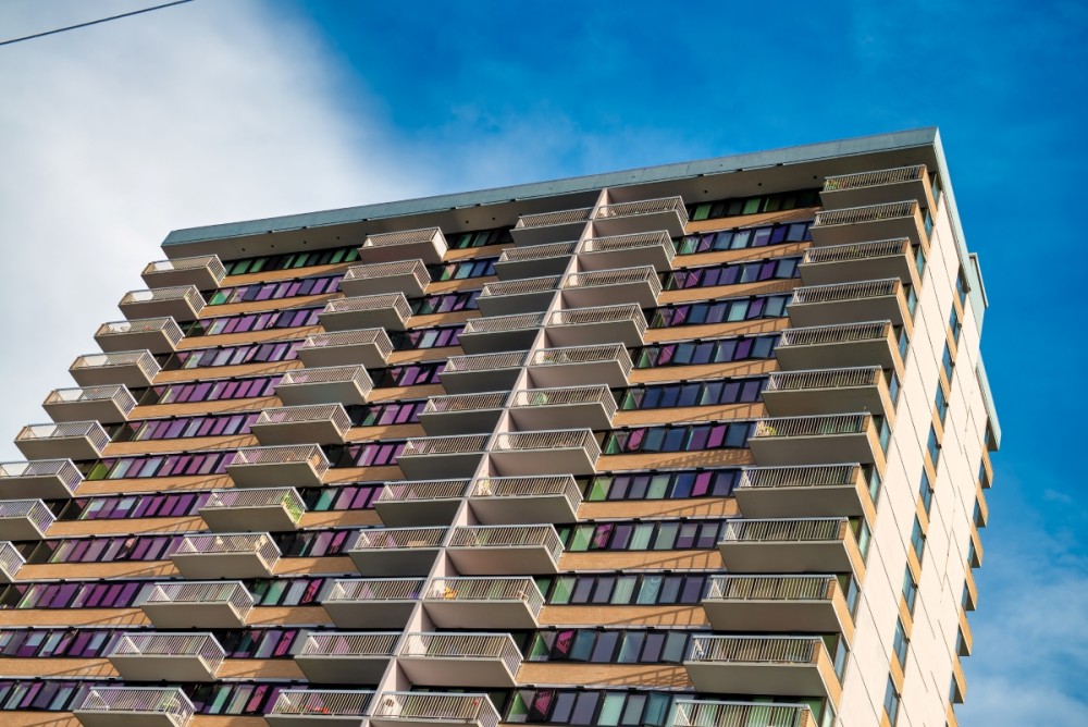 Image of high-rise apartment building from low angle