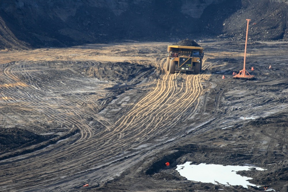 A truck in an oilsands mine in Alberta