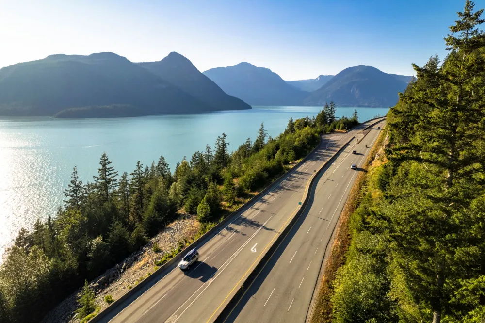 Aerial view of British Columbia's Sea to Sky Highway