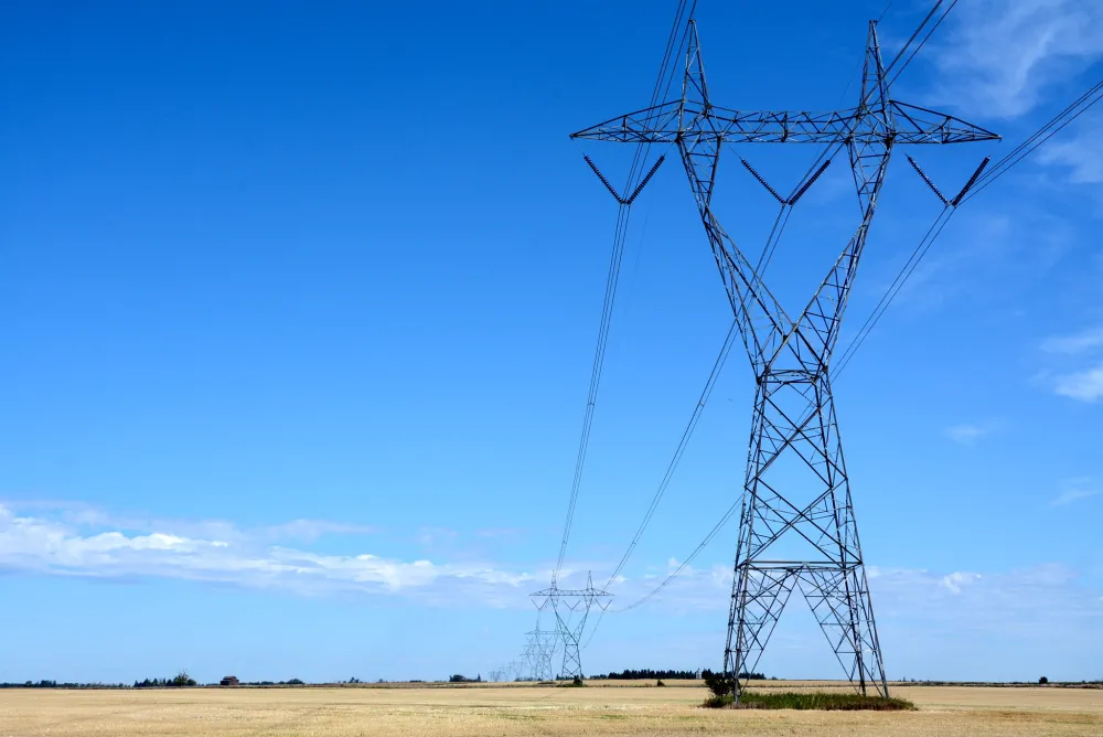 Electrical transmission lines outside Edmonton, Alberta.