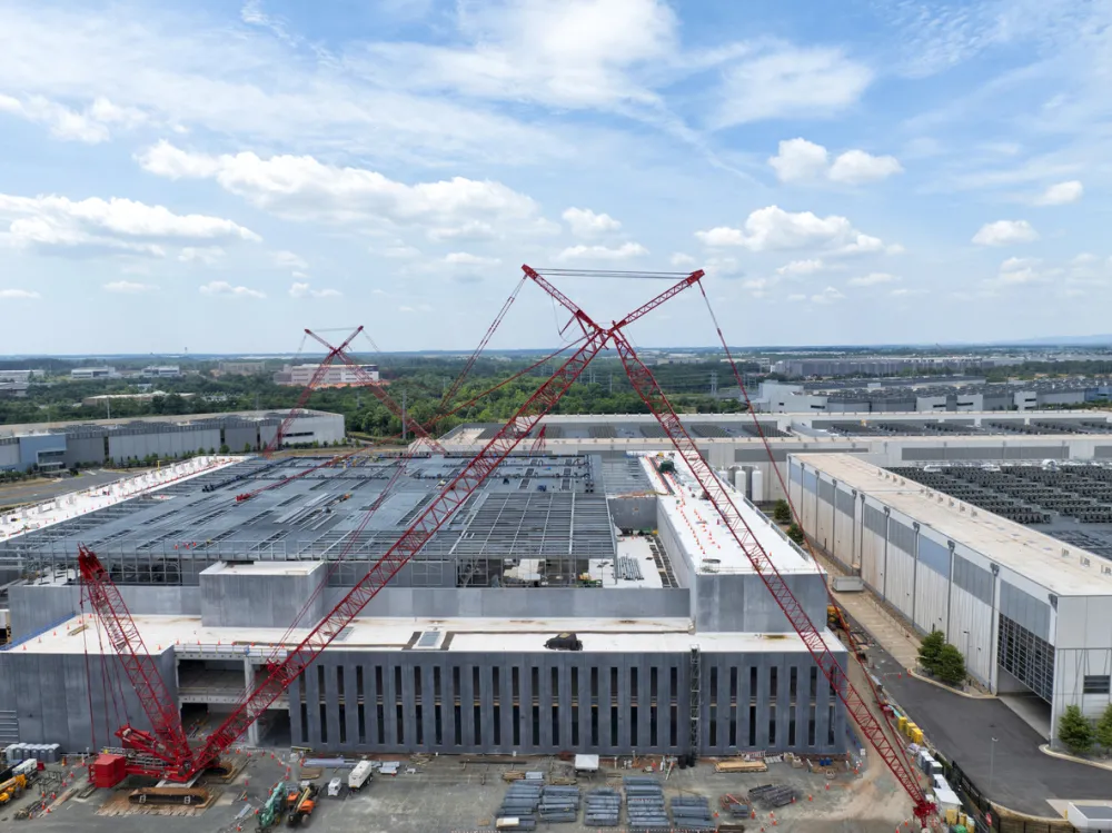 n aerial view of a data center being constructed inside "Data Center Alley" in Ashburn.