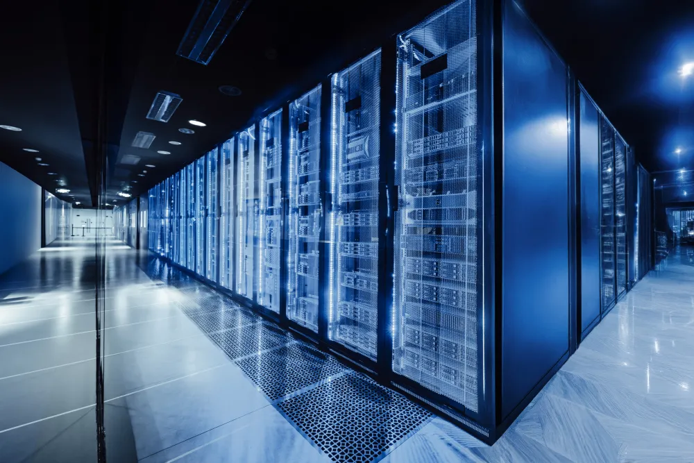 Data centre server racks with lights