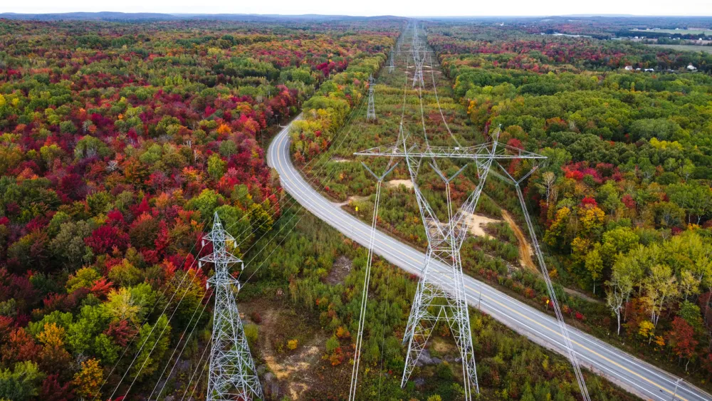 High voltage towers in the forest Canada