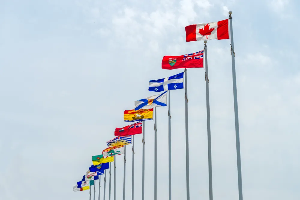 The national, provincial and territorial flags of Canada