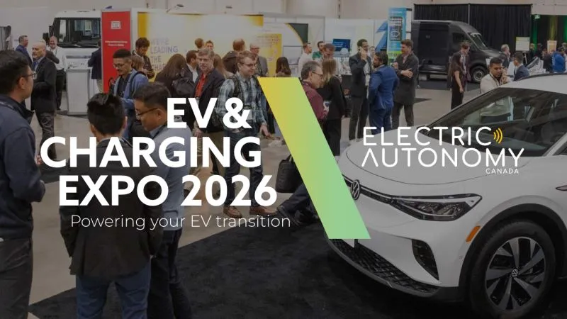 Banner promoting the Electric Autonomy EV & Charging Expo, taking place April 8 and 9, 2026