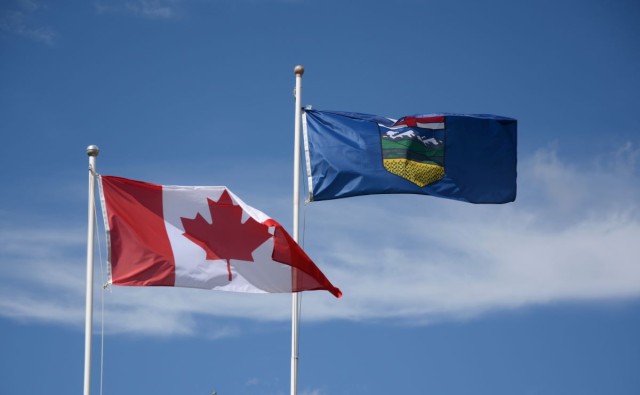 The flags of Canada and Alberta