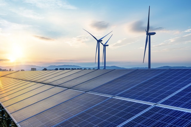Solar panel and wind turbine clean energy