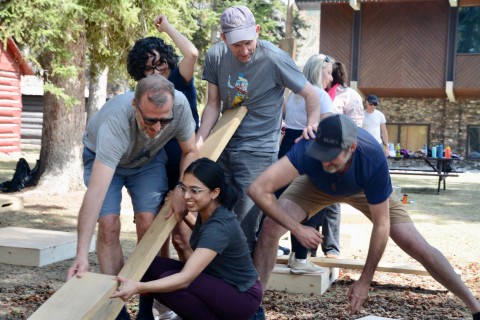 Team-building activity with several people