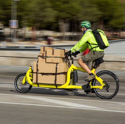 Cargo bike moving cargo in urban area
