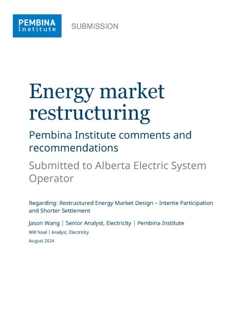 Cover page of energy market restructuring submission