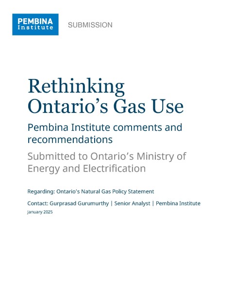 Cover page of Pembina submission for the Ontario Ministry of Energy and Electrification consultation period on the role of natural gas in the province's energy system