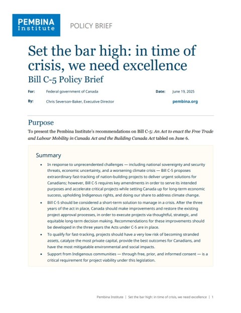Cover of Pembina Institute Policy Brief on Bill C-5