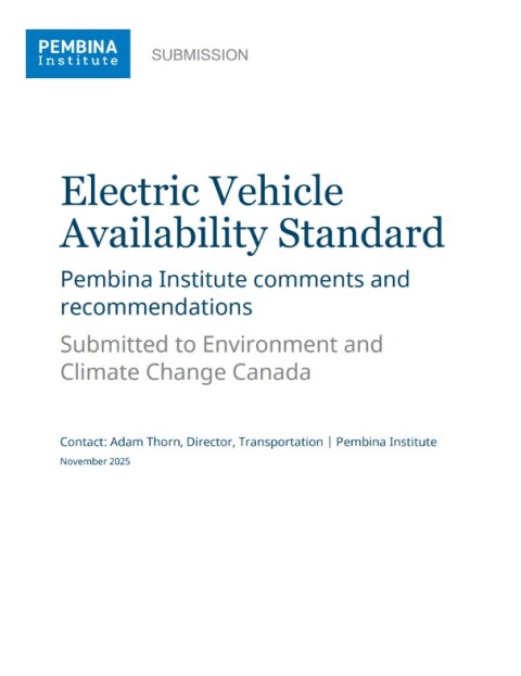 Front cover of Electric Vehicle Availability Standard, Pembina Institute submission to Environment and Climate Change Canada