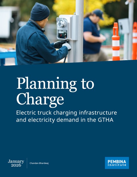 Cover of the report Planning to Charge: Electric truck charging infrastructure and electricity demand in the GTHA