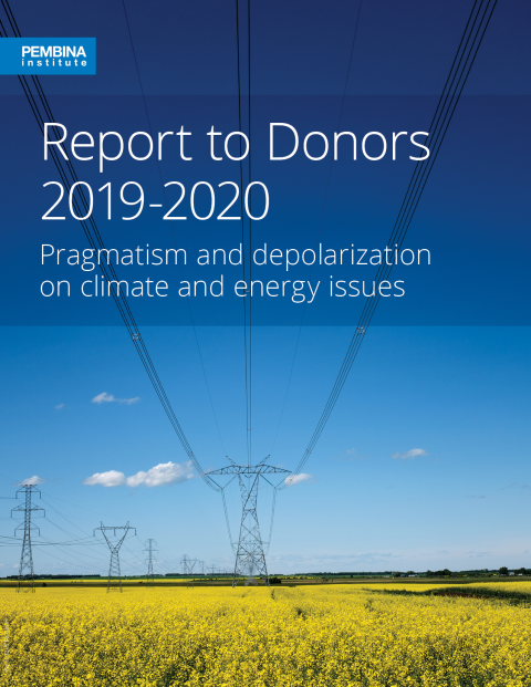 Cover of report to donors with electricity pylons in canola field