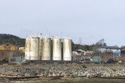 Diesel fuel tanks storing fuel for heating and transportation in Bella Bella, B.C.