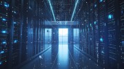 AI data centre corridor with server racks on both sides