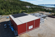 Solar panels over Jeremias Sillit Community Center, Nain, Newfoundland and Labrador.