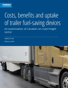 Cover of report on trailer fuel-saving devices with closeup of truck with trailer skirt