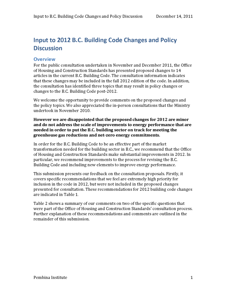 Input to 2012 B.C. Building Code Changes and Policy Discussion ...