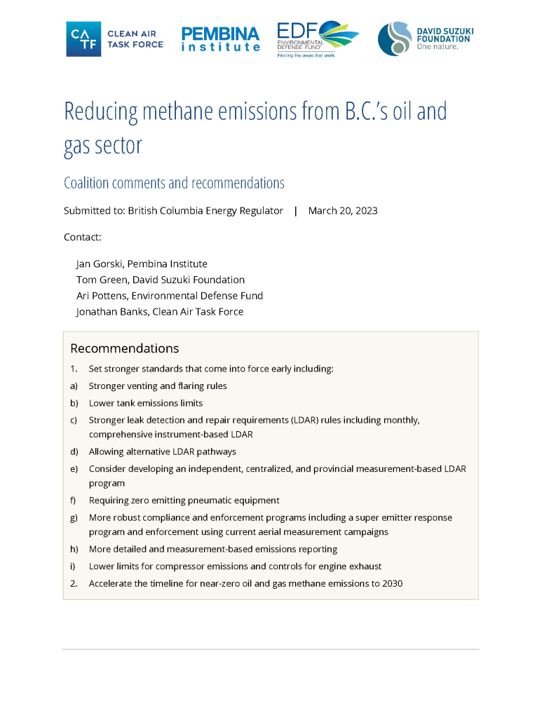 Reducing methane emissions from B.C.’s oil and gas sector