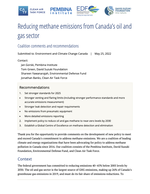 Reducing methane emissions from Canada’s oil and gas sector | Pembina ...